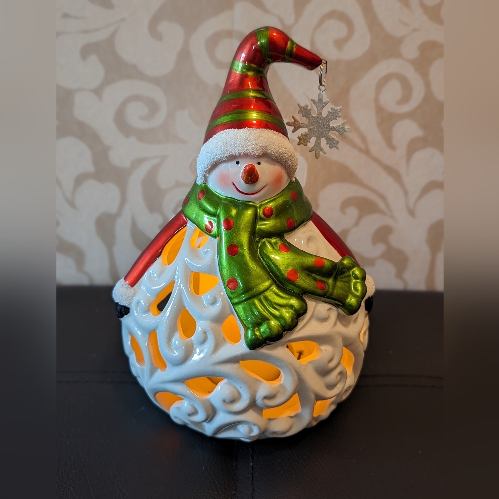 QVC Home Reflections Snowman Luminary w/Flameless Candle & Timer